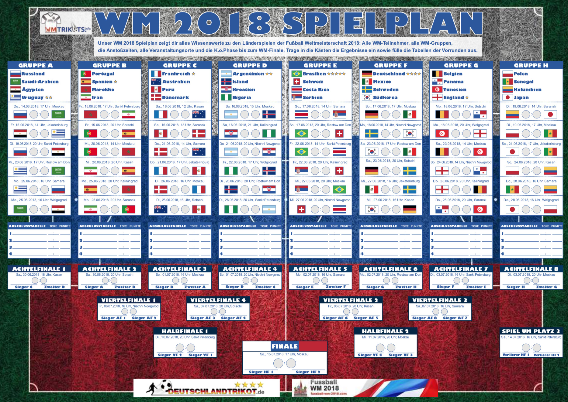 WM 2018 Spielplan als pdf download, Excel & ical Kalender