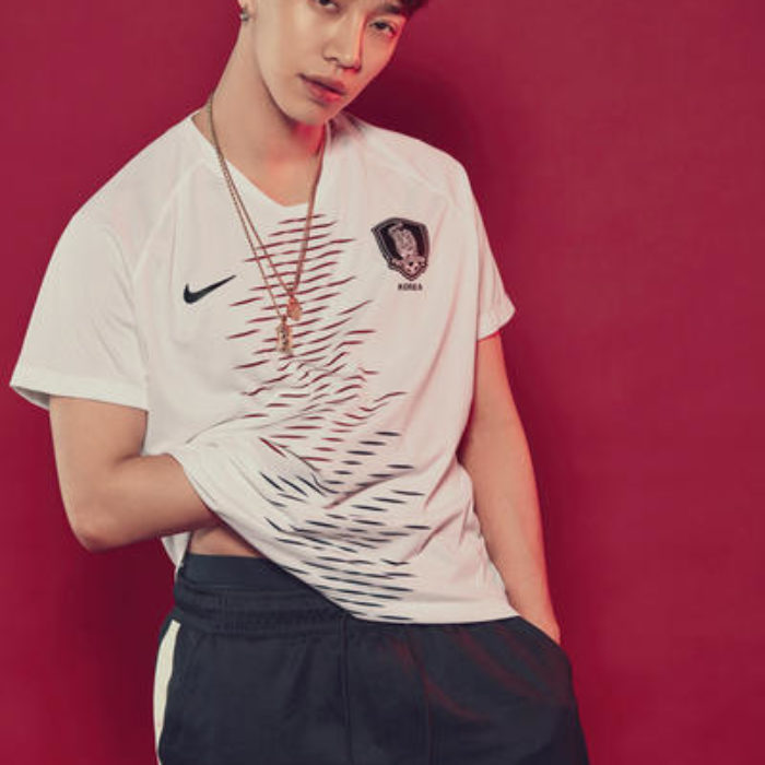 Südkoreas neues Auswärtstrikot für die WM 2018 im Detail. Schön zu sehen die blauen und roten Streifen die die Landesfarben symbolisieren.