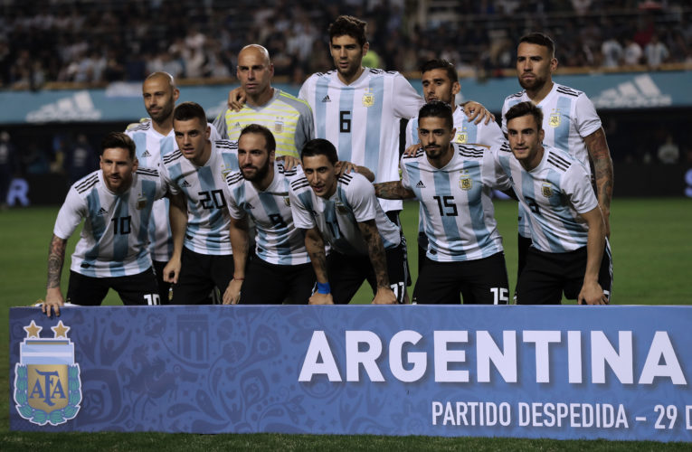 Argentinien im neuen Heimtrikot gegen Haiti in Buenos Aires am 29.Mai 2018, / AFP PHOTO / Alejandro PAGNI