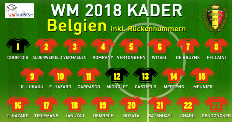 Das ist der endgültige WM Kader 2018 von Belgien bei der Fußball WM 2018.